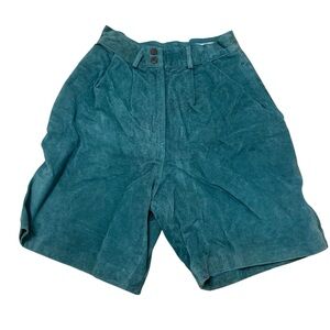 Vintage 80’s David Hollis 100% Suede Teal Pleated Shorts Bareback Boho Womens 8